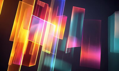 Aufkleber - Abstract vibrant rectangles falling dark background, digital art, website design