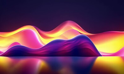 Aufkleber - Abstract glowing hills reflecting, dark background, digital art, website banner
