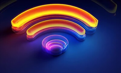 Fototapete - Neon Wifi Signal, Dark Background, Digital Connectivity