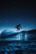 © arlisa - Night surfer rides wave under starry sky