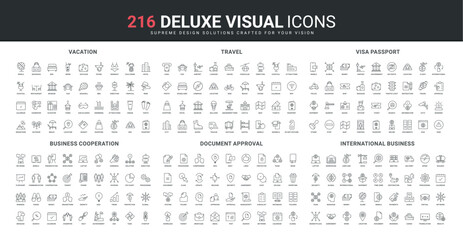 Wall Mural - business cooperation and agreement, international partnership, legal document approval line icon set