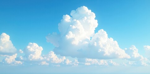 Wall Mural - Vast, pale blue sky, fluffy white cumulus clouds drift gently , dreamy, daytime, summer