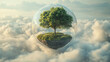© Wintakorn - Green tree floating in bubble above fluffy clouds, symbolizing tranquility