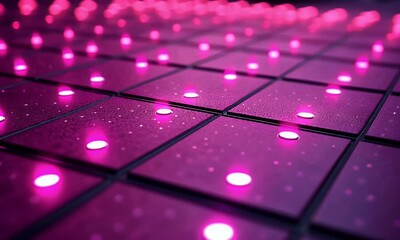 Aufkleber - Pink LED lights on grid, futuristic tech background