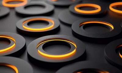Aufkleber - Glowing rings, dark surface, abstract background, 3D render, tech design