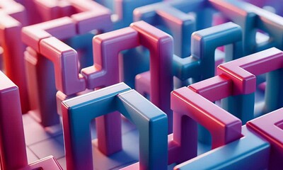 Aufkleber - Abstract Pink Blue Maze 3D Render Background