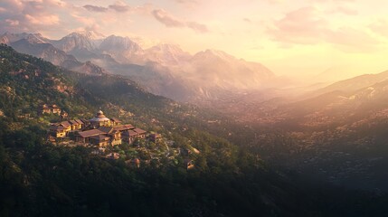 Wall Mural - Aerial View of Dharamshala Nestled Amidst Lush Green Hills