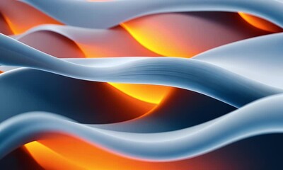 Poster - Abstract blue waves, orange glow, background texture, design element