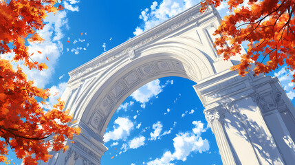 Wall Mural - Classic roman triumph arch under bright blue skies historic landmark photography scenic view architectural beauty. Heavenly Arch. Illustration