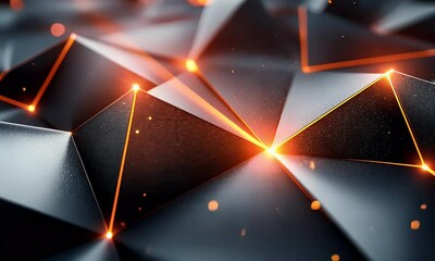 Poster - Abstract dark polygonal network glowing orange