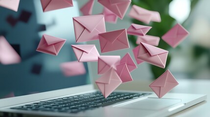 Poster - A envelopes flying in and out of a laptop screen, representing seamless email exchange