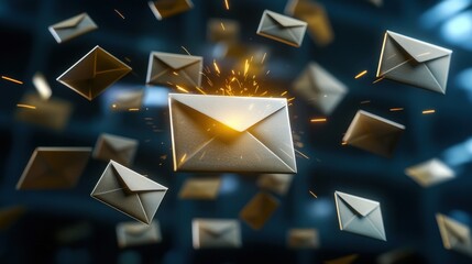 Poster - A envelopes flying in and out of a laptop screen, representing seamless email exchange