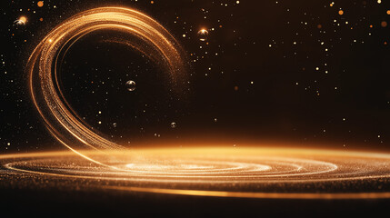 Wall Mural - Cosmic Dance: A swirling, celestial vortex of golden light illuminates a dark, starry expanse, creating a mesmerizing and ethereal abstract background for any design or project.