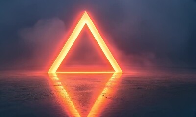 Aufkleber - Glowing Triangle Portal, Dark Studio, Reflective Floor, Futuristic Background