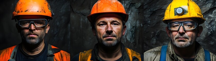 a powerful image showcasing a trio of miners wearing protective gear, ready to tackle the challenges