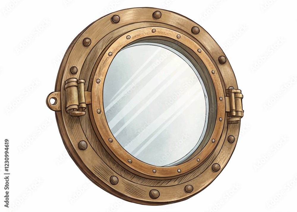 Bronze ship porthole with glass and rivets on transparent background ...