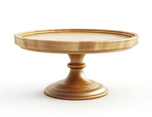 Poster - Round wooden pedestal cake stand on white background. (1)