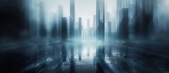 Wall Mural - futuristic city reflected in a misty water.