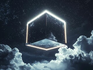 Wall Mural - Neon Cube in Sky