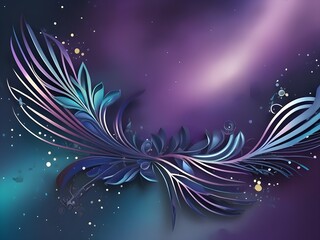 Wall Mural - Swirling lines create a graceful, abstract motif against a backdrop of rich purples and blues. Small glowing dots resemble distant stars, adding a celestial quality to the composition.