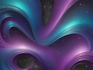 Wall Mural - Swirling hues of purple and teal create an abstract, cosmic scene, resembling waves or energy fields. Stars are scattered throughout the dark background, enhancing the otherworldly feel.
