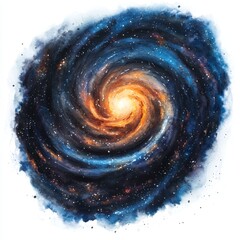 Wall Mural - A vibrant watercolor painting of a spiral galaxy, swirling with cosmic dust and stars.