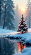 © tpadobestock - Serene winter landscape with a small Christmas tree and falling water drop, calm, frosty atmosphere