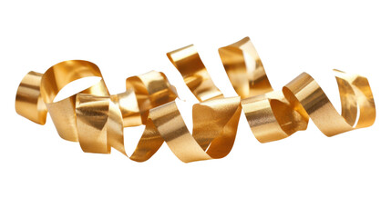 Wall Mural - golden curling streamer ribbon rotating on transparent background