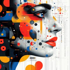 Poster - Profile View of a Woman's Face in Modern Abstract Style with Geometric Shapes and Bold Colors on a Digital Artwork Canvas