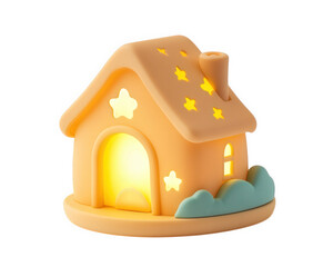 charming children nightlight shaped like cozy house, featuring star cutouts that emit warm glow, perfect for creating soothing bedtime atmosphere