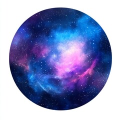 Wall Mural - Circular cosmic nebula with pink and blue swirling gases and stars.
