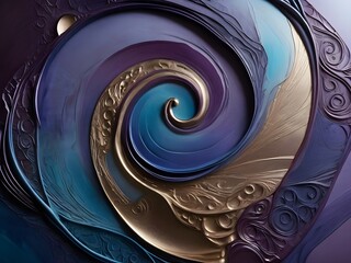 Wall Mural - A mesmerizing spiral pattern interweaves vibrant shades of blue and gold, creating an intricate and dynamic visual flow. The swirls are adorned with delicate details that evoke a sense of movement