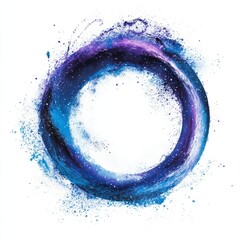 Wall Mural - Abstract blue and purple powder explosion forming a circular frame on white background.