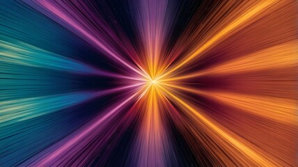 Wall Mural - Radiating lines of color burst outward from a central point, creating a dynamic and vibrant effect. The spectrum ranges from deep blues and purples to bright oranges and yellows