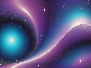 Wall Mural - A mesmerizing cosmic scene features swirling shades of purple and blue, dotted with stars against a galactic backdrop. Luminous curves and light sources create an ethereal and mystical atmosphere.