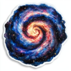Wall Mural - Watercolor painting of a spiral galaxy with vibrant colors and stars.