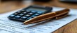 © adiba - Close-up of pen, calculator, and document.
