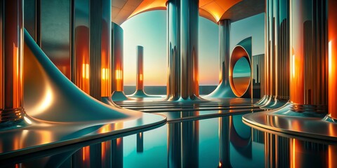 Wall Mural - abstract architectural landscape sunset reflection