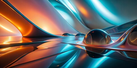 Wall Mural - abstract metallic spheres in dynamic environment