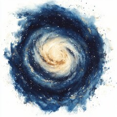 Wall Mural - Watercolor galaxy swirl, cosmic spiral, blue, gold, stars, nebula.