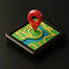 Wall Mural - 3d render of a red location pin on a simplified map.
