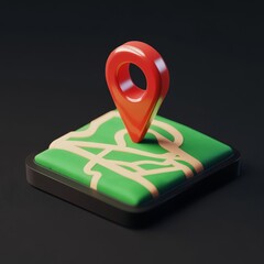 Wall Mural - 3d rendering of a red location pin on a green map.