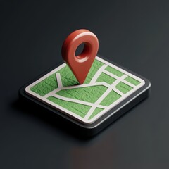 Wall Mural - 3d isometric map icon with location pin.