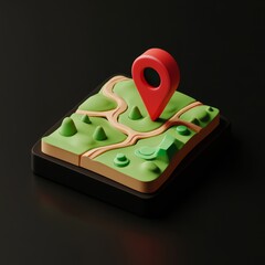 Wall Mural - 3d isometric map icon with location pin.