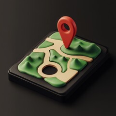 Wall Mural - 3d rendered map icon with location pin on dark background.
