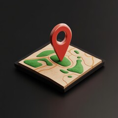 Wall Mural - red location pin on isometric map.