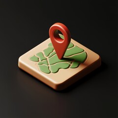 Wall Mural - isometric 3d render of a location pin on a map.