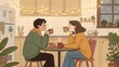 © Yuwadee - Cozy Kitchen Couple Enjoying Warm Drinks and Intimate Conversation