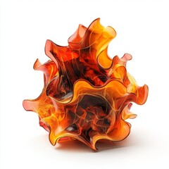 Wall Mural - Abstract orange glass sculpture with flowing, flame-like forms isolated on white background.