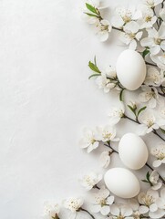 Wall Mural - three colorful eggs rest delicately on a tree branch, embodying the spirit of easter and the arrival